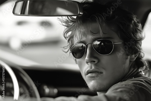 Man Wearing Sunglasses While Driving on a Sunny Day Near the Coast