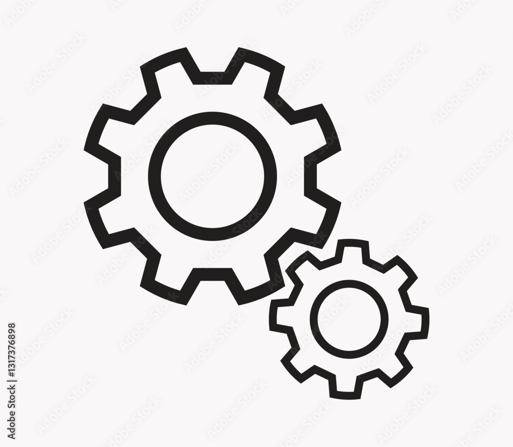 Black process icon vector line, Gear Process. Two gears wheel with flat design style vector illustration. Black process icon vector line, Gear Process. Two gears wheel with flat design style vector illustration.