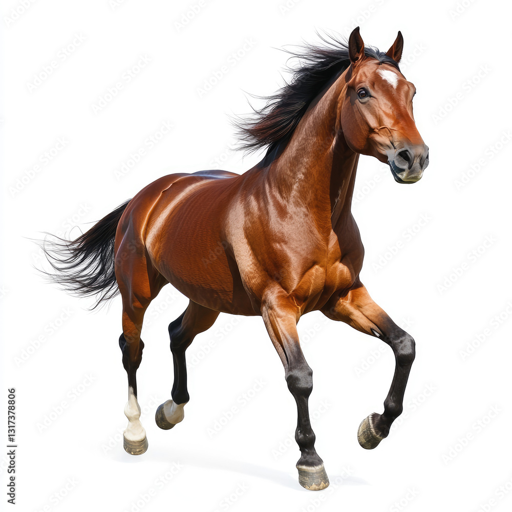 Obraz premium Stunning Brown Horse Running on white background