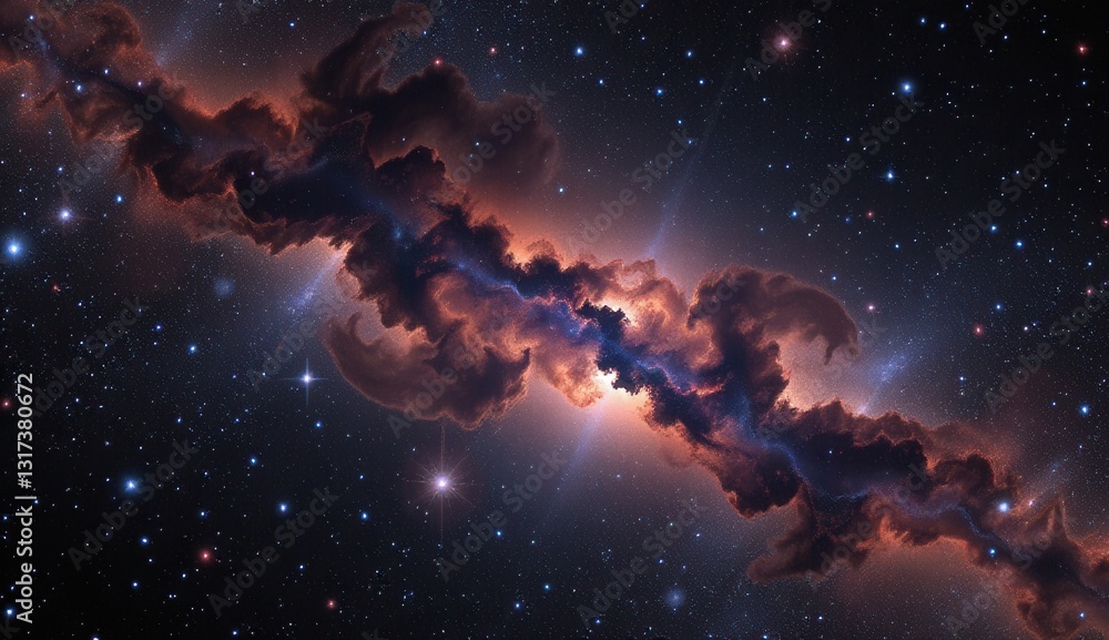 Fototapeta premium This stunning digital artwork presents a vibrant and surreal cosmic scene, blending elements of nebulae, planets, and star fields.