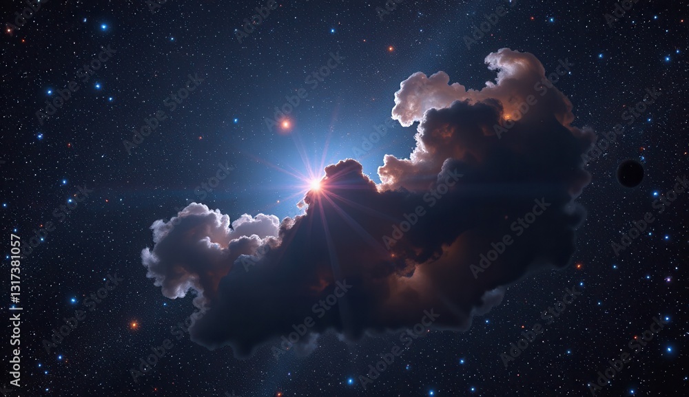 Fototapeta premium This stunning digital artwork presents a vibrant and surreal cosmic scene, blending elements of nebulae, planets, and star fields.