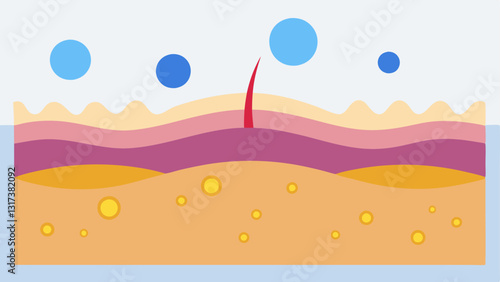 Skin Layer CrossSection A crosssection of illustrating nanosized particles trating the epidermis and cleansing dirt and toxins.