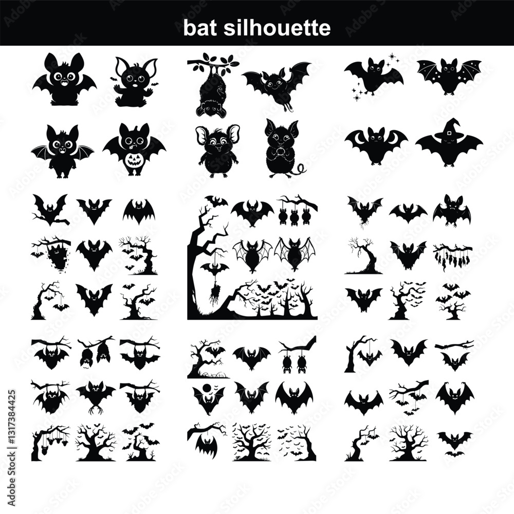 Set of bat silhouettes Collection of halloween bats silhouettes Set of bat silhouettes Collection of halloween bats silhouettes