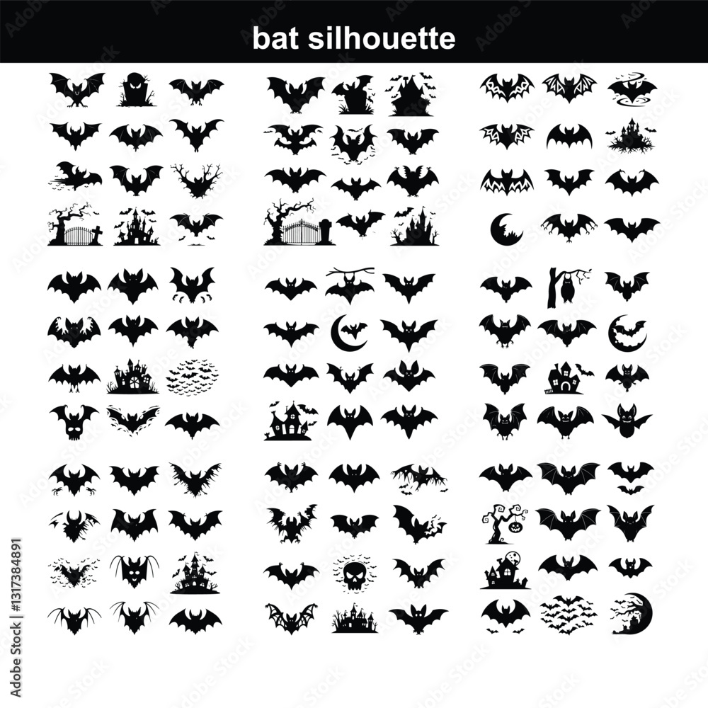Naklejka premium Set of bat silhouettes Collection of halloween bats silhouettes