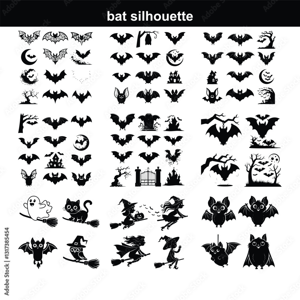 Fototapeta premium Set of bat silhouettes Collection of halloween bats silhouettes