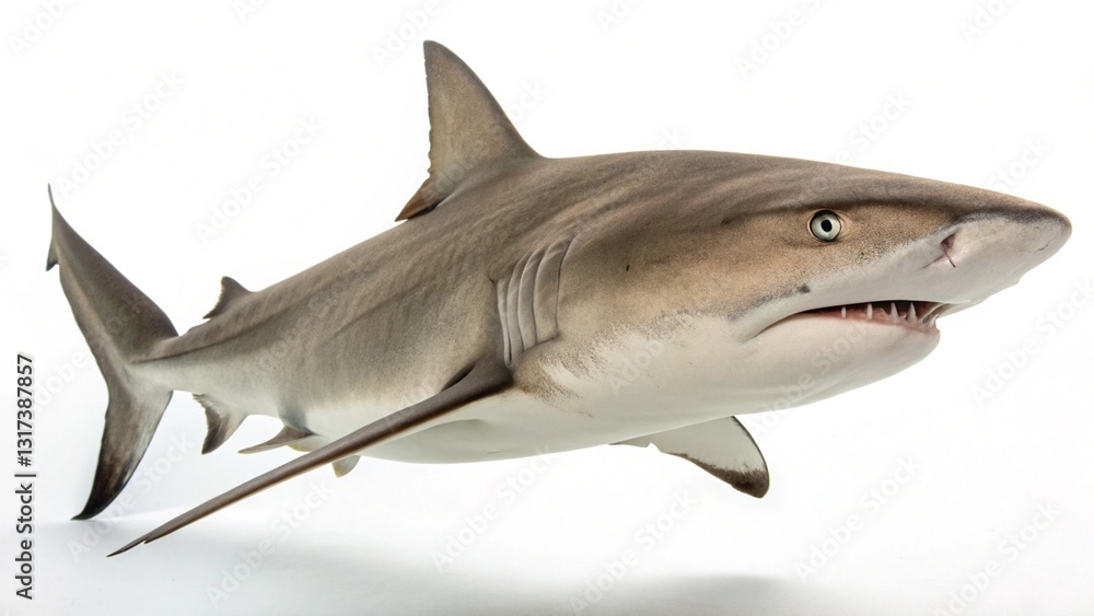 Obraz premium Bull shark in full view on white studio background