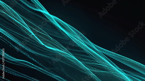 Abstract Blue Lines Flowing Over Dark Background with Bright Glow