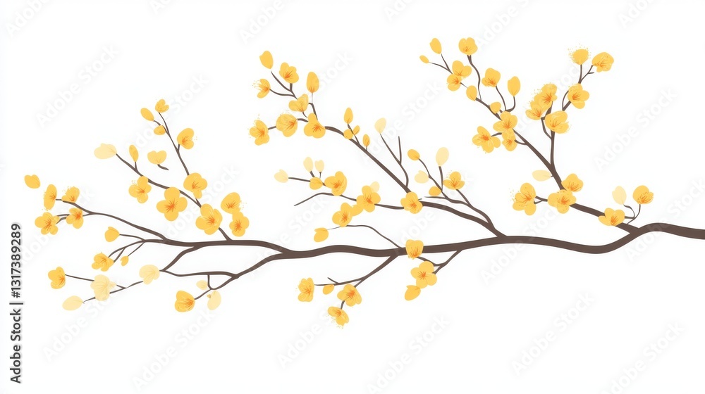 Delicate yellow blossom branch with minimalist aesthetic for nature inspired designs Delicate yellow blossom branch with minimalist aesthetic for nature inspired designs