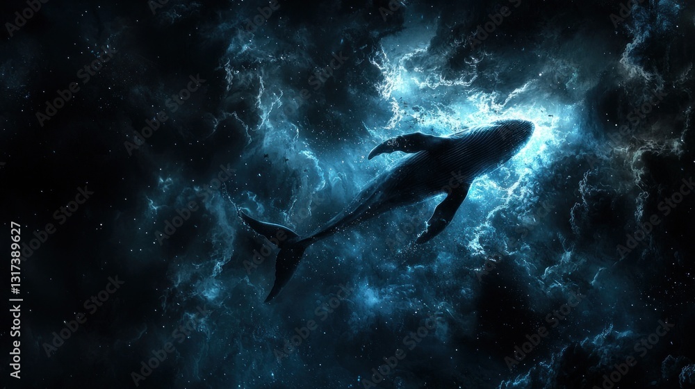 Fototapeta premium Whale swimming in a cosmic nebula.