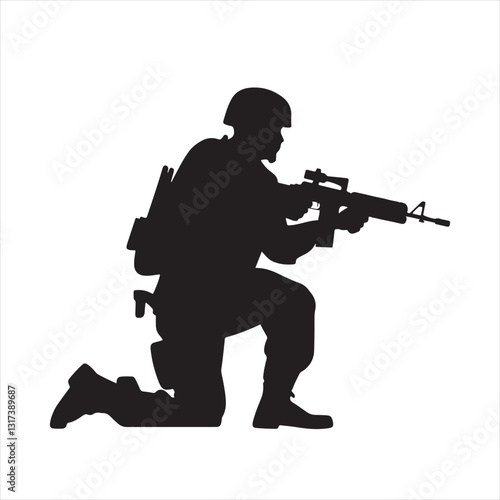 Flat Black Soldier Silhouette with Rifle