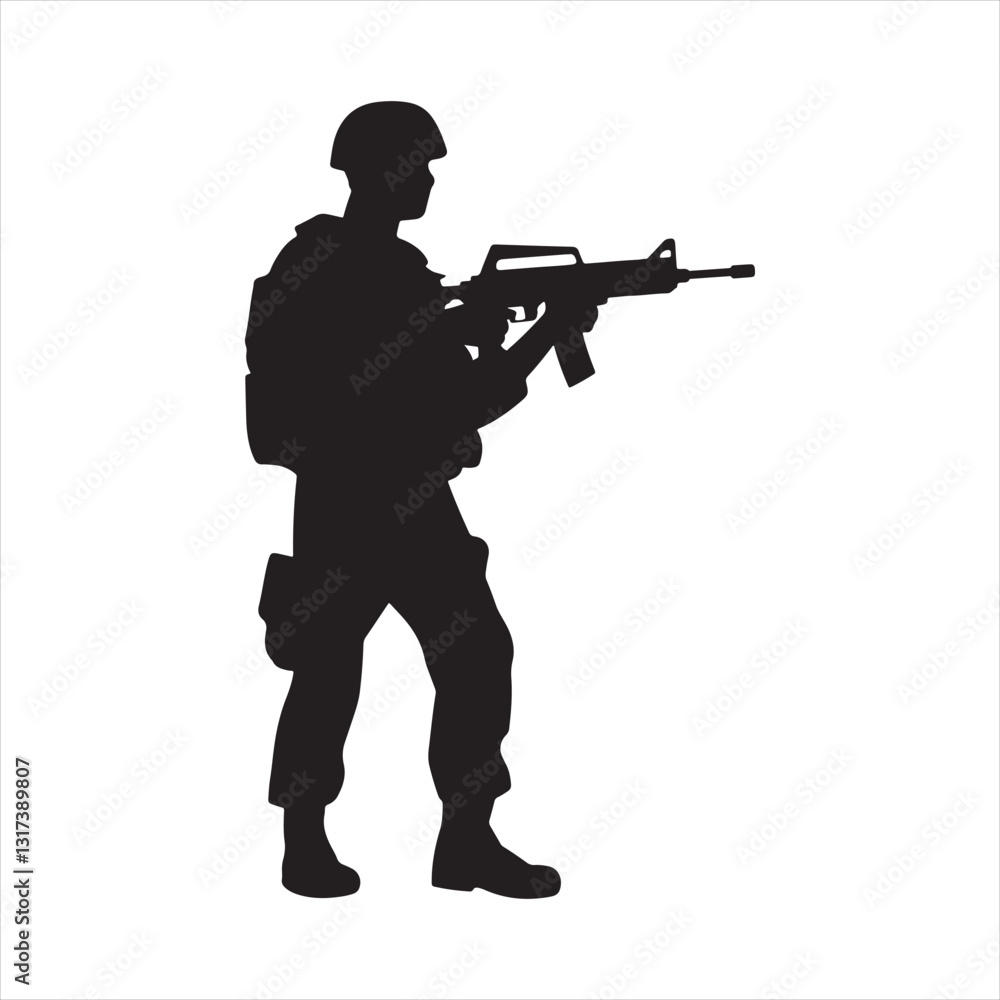 Silhouette of a Soldier Holding an Assault Rifle Silhouette of a Soldier Holding an Assault Rifle