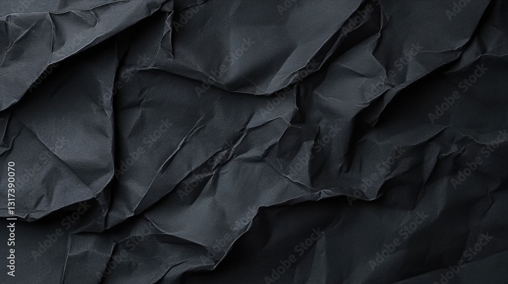 High-resolution image of black crumpled paper background highlighting the texture and creases for creative design use High-resolution image of black crumpled paper background highlighting the texture and creases for creative design use