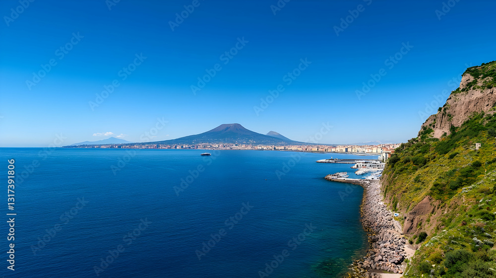Panoramic View of Coastal City With Mount Vesuvius Across The Bay of Naples On Sunny Summer Day In Italy Panoramic View of Coastal City With Mount Vesuvius Across The Bay of Naples On Sunny Summer Day In Italy