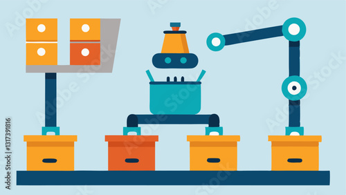 Sorting Mechanism A robot with multiple robotic arms sorting various items on a conveyor belt into categorized bins based on size and shape streamlining the operational flow.