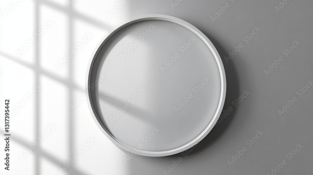 Minimalist circular decorative element against soft gray shadowed wall for modern interior design Minimalist circular decorative element against soft gray shadowed wall for modern interior design