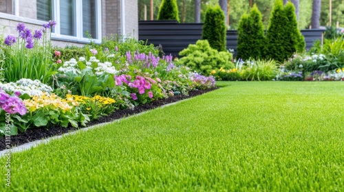 Wallpaper Mural Garden-focused backyard with vibrant flower beds and sustainable vegetable patch in a serene setting Torontodigital.ca