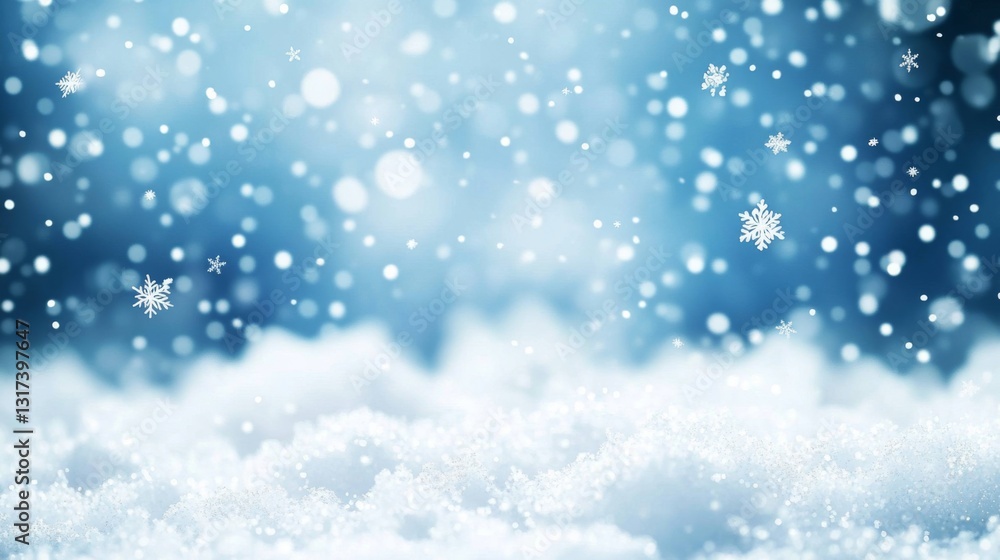 Fototapeta premium Winter wonderland scene with snowflakes and soft bokeh background for christmas design