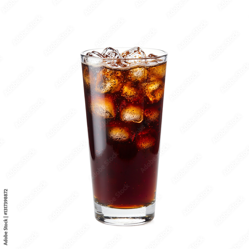 Refreshing cold brew coffee in a tall glass with ice cubes showcasing its rich bold flavor against a clean white backdrop Refreshing cold brew coffee in a tall glass with ice cubes showcasing its rich bold flavor against a clean white backdrop