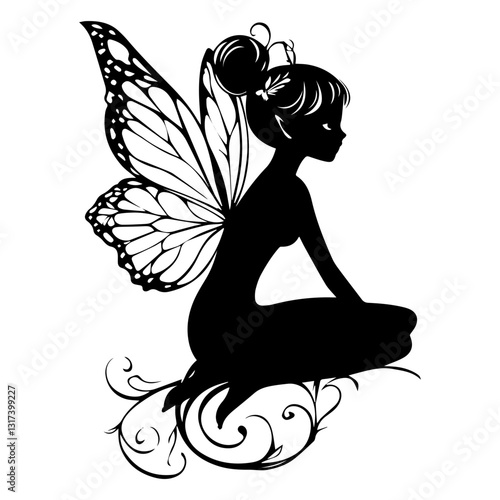 Enchanting Fairy with Butterfly Wings Silhouette