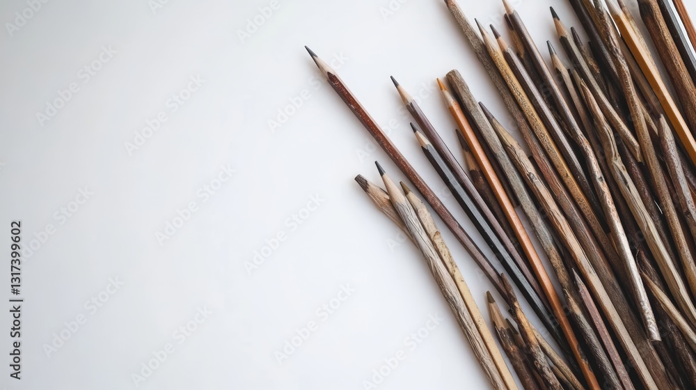 Rustic Wooden Pencils on White Background - Creative Art Supplies Rustic Wooden Pencils on White Background - Creative Art Supplies