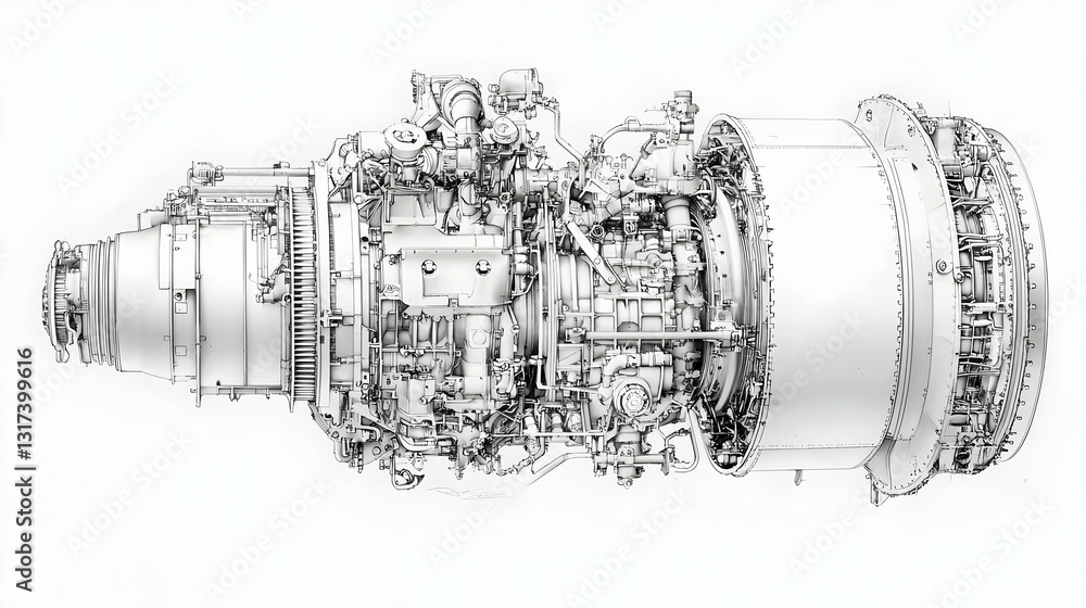 custom made wallpaper toronto digitalJet engine cutaway diagram, showcasing internal components, against a white background; ideal for engineering, aviation, or technical publications