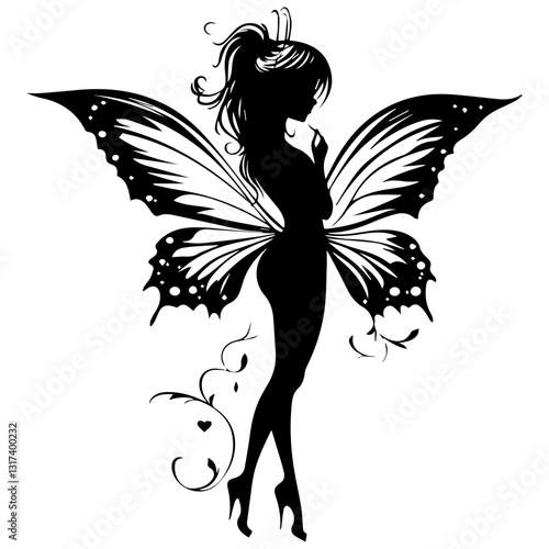 Enchanting Fairy with Butterfly Wings Silhouette