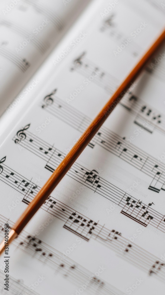 Fototapeta premium Musical Score, Baton, Close-up