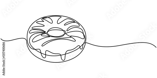 Single one line drawing fresh donuts. World food day concept. Continuous line draw design graphic vector illustration, Abstract dessert sweet donut with frosting, donut icon logo. Sweet sugar icing. 