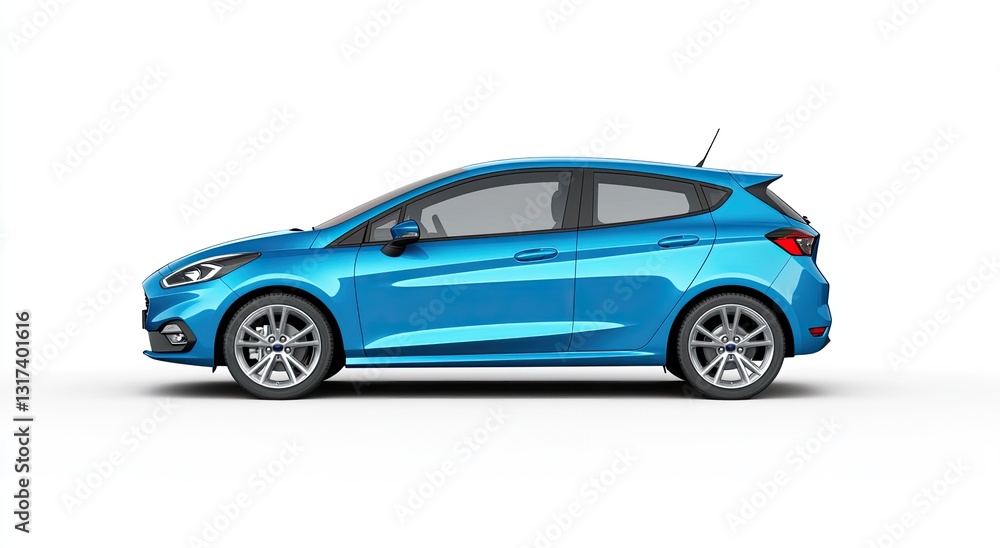 Side profile of a vibrant blue small car Side profile of a vibrant blue small car