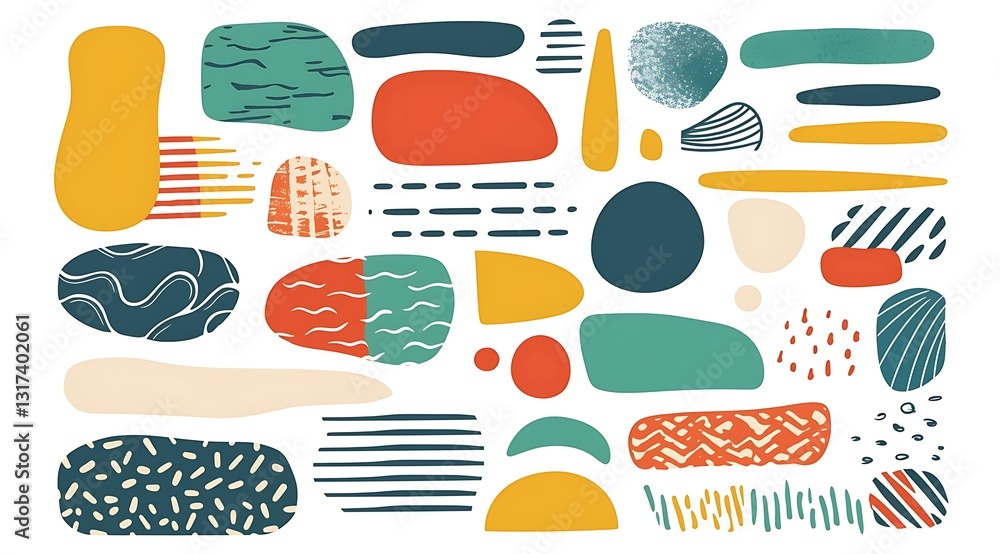 Minimalist Abstract vector graphic elements and brush strokes with various patterns and shapes in yellow, blue, black Minimalist Abstract vector graphic elements and brush strokes with various patterns and shapes in yellow, blue, black