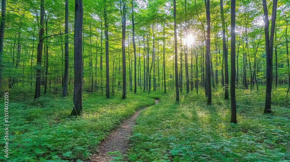 Obraz premium Sunlit Forest Path: A Tranquil Escape into Nature's Embrace