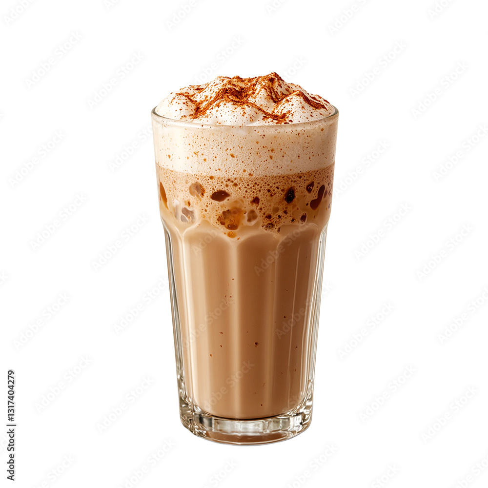 Delicious iced chai latte topped with cinnamon evoking warmth and comfort in a cozy setting Delicious iced chai latte topped with cinnamon evoking warmth and comfort in a cozy setting