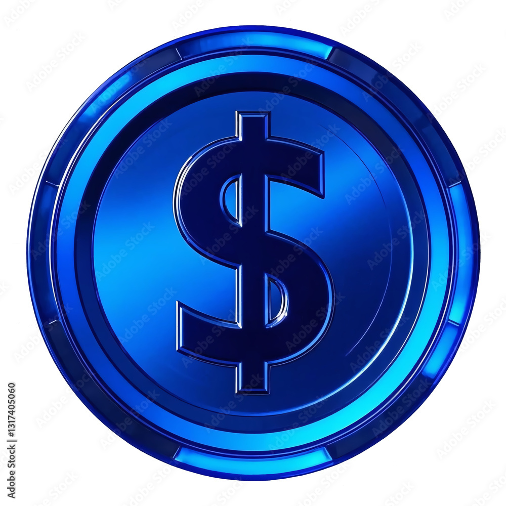 Obraz premium Blue Dollar Coin Isolated on Transparent White Background – Currency, Money, Finance Icon PNG