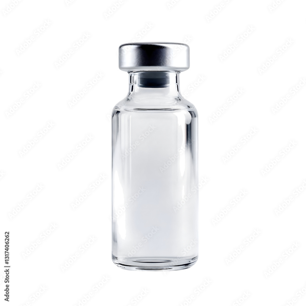Empty Clear Glass Vaccine Vial on a Light Gray Background Empty Clear Glass Vaccine Vial on a Light Gray Background