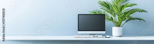 Home office setup modern workspace digital technology indoor minimalist productivity focus