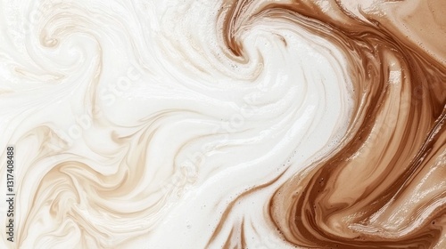 Swirling creamy white, & brown liquid mixture texture