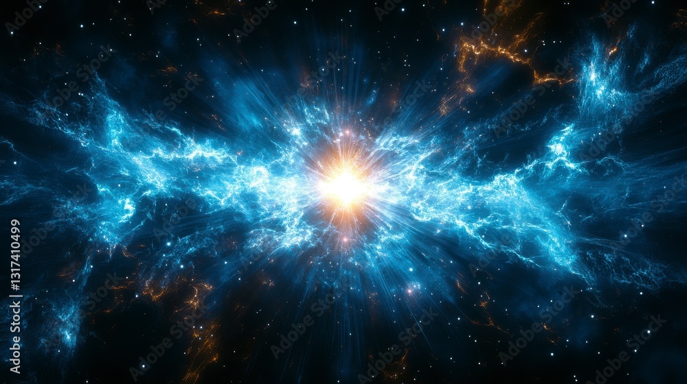 Fototapeta premium Electric Blue and Neon Green Cosmic Explosion in a Stunning Galaxy Formation