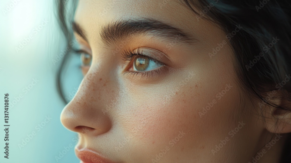Close-up portrait of a young woman's face, highlighting natural beauty Close-up portrait of a young woman's face, highlighting natural beauty