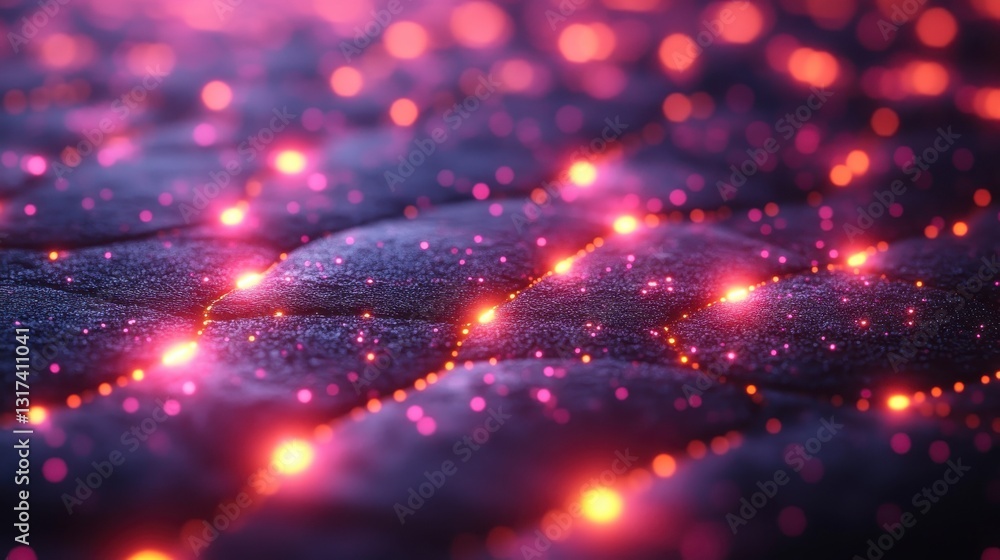 Futuristic Holographic Grid of Neon Pink Lights and Digital Patterns with Abstract Design Futuristic Holographic Grid of Neon Pink Lights and Digital Patterns with Abstract Design