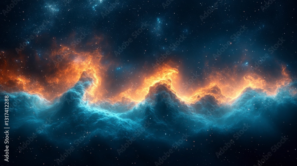 Fototapeta premium Mesmerizing Cosmic Aurora of Platinum Silver and Fiery Orange Waves in the Universe