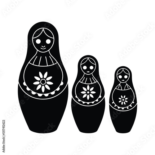 a set of nesting dolls with a mother figure silhouette art