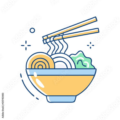 Ramen bowl icon, symbolizing Asian cuisine, comfort, and flavor