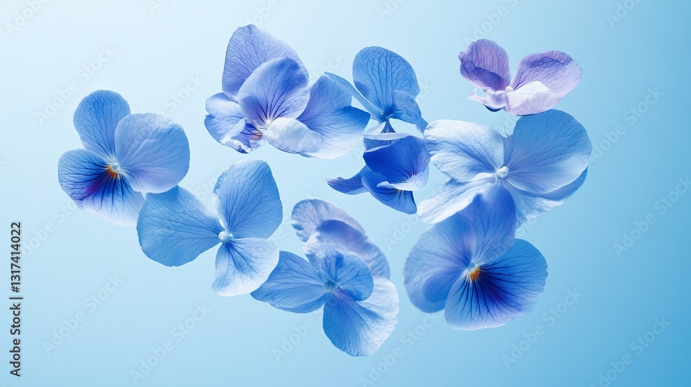 Floating pastel flowers on blue Floating pastel flowers on blue