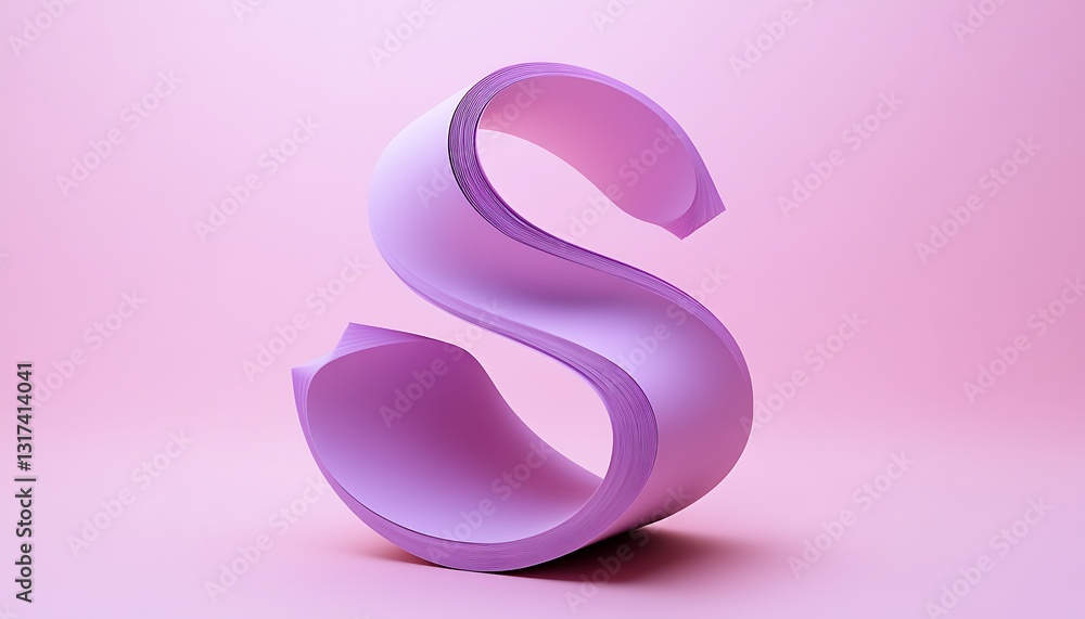 Abstract Purple paper curved in the shape of an S on a pink background Abstract Purple paper curved in the shape of an S on a pink background