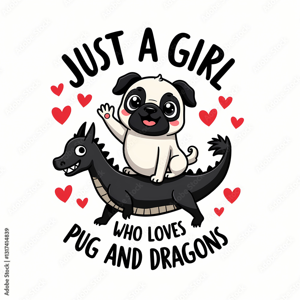 Fototapeta premium Cute Whimsical Pug Dragon Cartoon: Adorable Character for Animal Lovers and Children's Art
