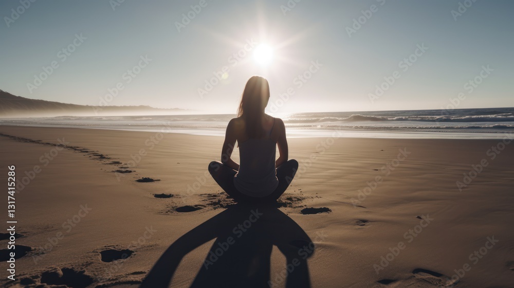 Fototapeta premium Serene Sunset Meditation on a Peaceful Beach