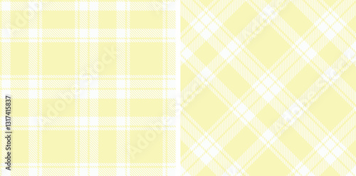 Vivid Egg Shell Seamless Tartan with Bright Pale Grey accents Fabric Design