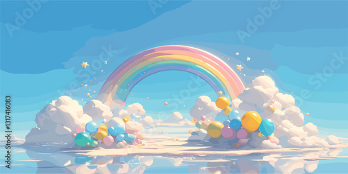 Flat style rainbow and cloud icons set - colorful sky vector.