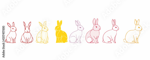 Flat linear rabbit icons set - colorful vector rabbit illustrations for design.