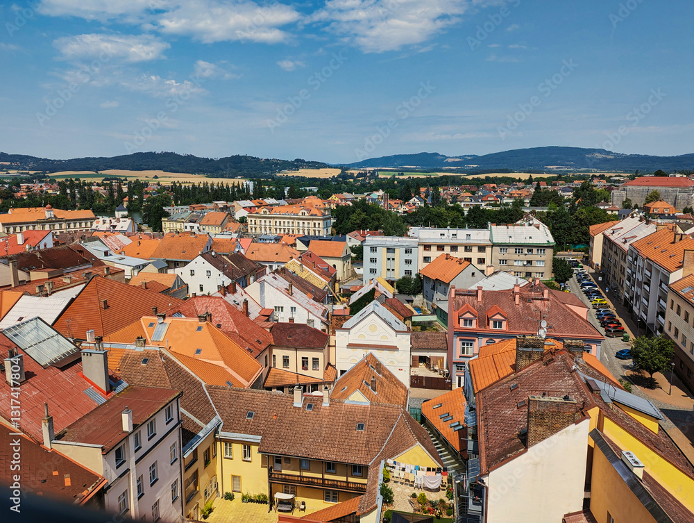 Aerial View of European Town with Colorful Rooftops Aerial View of European Town with Colorful Rooftops